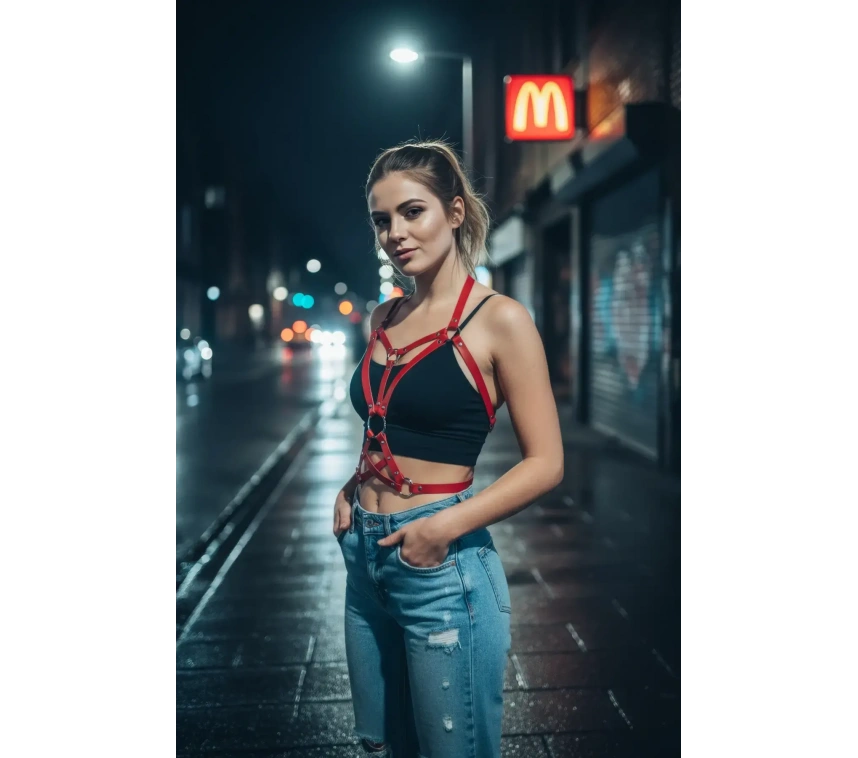 Kırmızı Kadın Kemer Halka Detaylı Vücut Kemer - Brf107