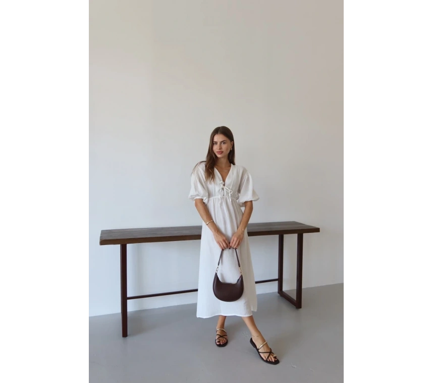 Kısa kollu müslin elbise beyaz pt