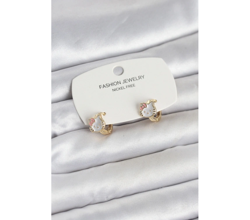 Kitty Model Gold Renk Pirinç Çocuk Küpe