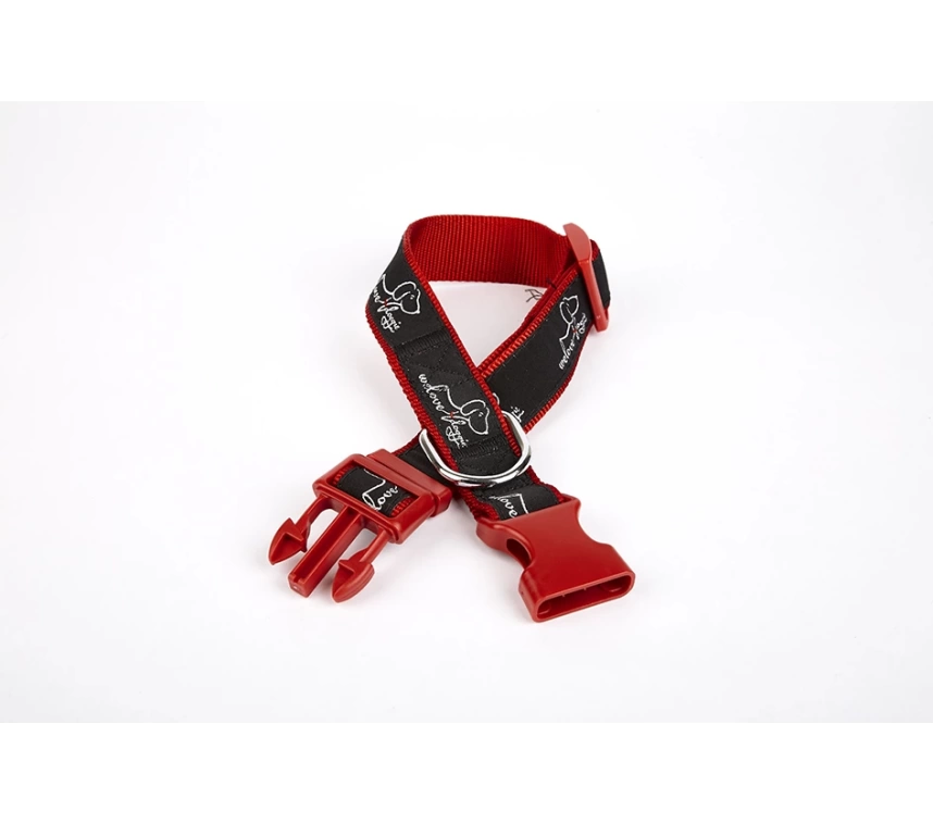 Köpek Desenli Dokuma Köpek Boyun Tasması 3 cm x 36-60 cm Kırmızı
