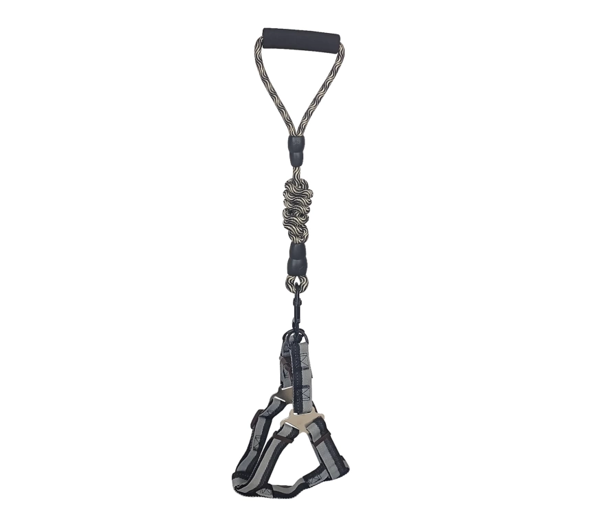 Köpek Göğüs Tasma Seti Dalga Desenli 2.5 cm*50-72 cm Siyah-Beyaz