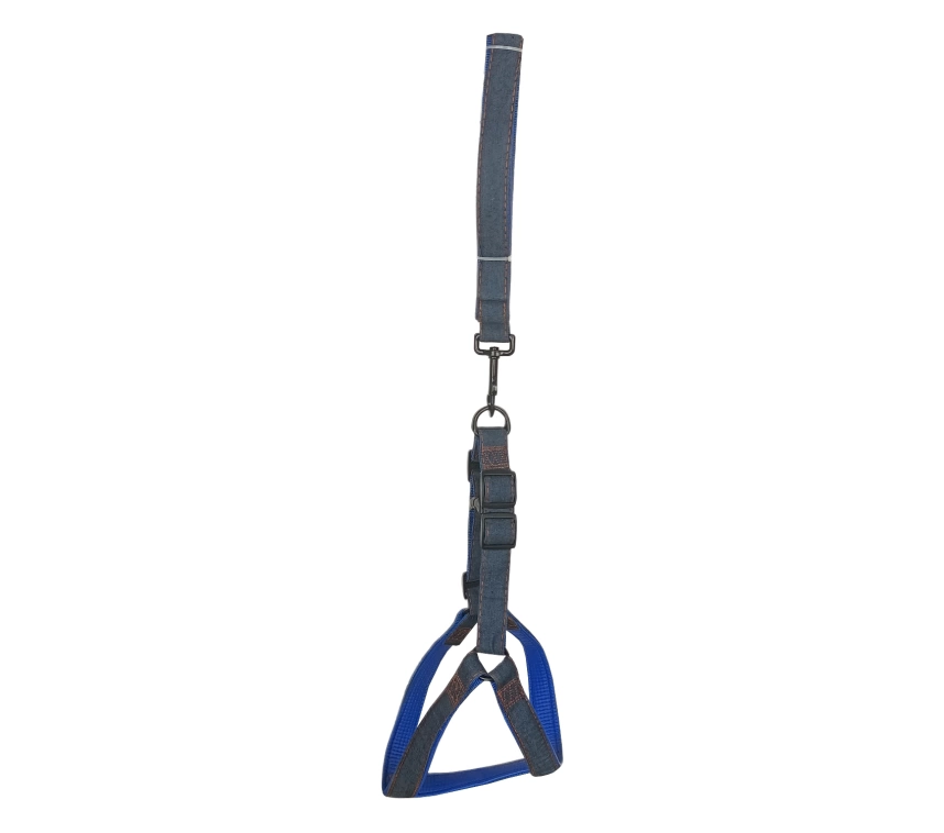 Köpek Göğüs Tasma Seti Dokuma 3.5 cm*70-90 cm Mavi Kot