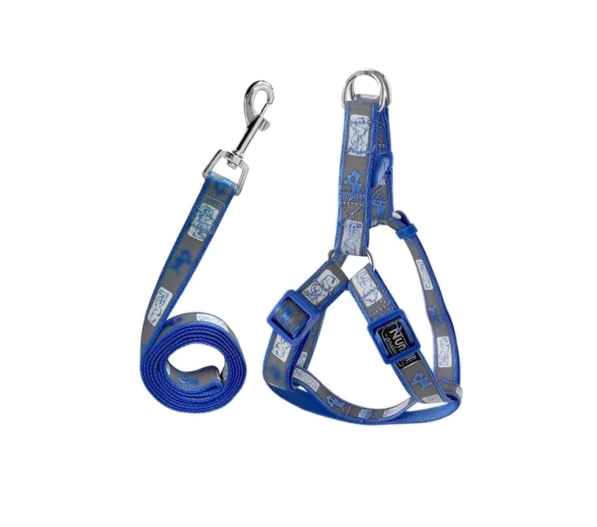 Köpek Göğüs Tasma Seti Köpek Desenli 120 cm-34 cm-47 cm Koyu Mavi