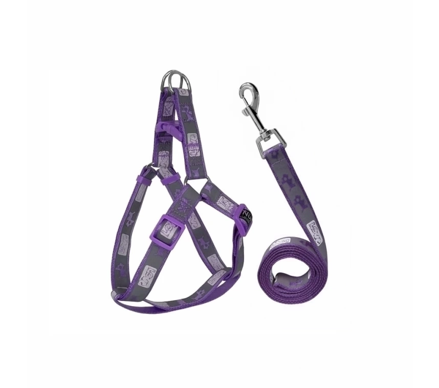Köpek Göğüs Tasma Seti Köpek Desenli 120 cm-34 cm-47 cm Mor