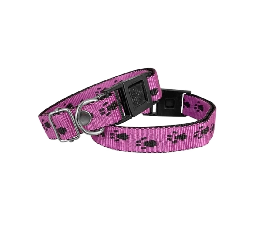 Köpek Tasması Patili Dokuma 2 cm - Min: 30 cm - Max: 50 cm Koyu Pembe