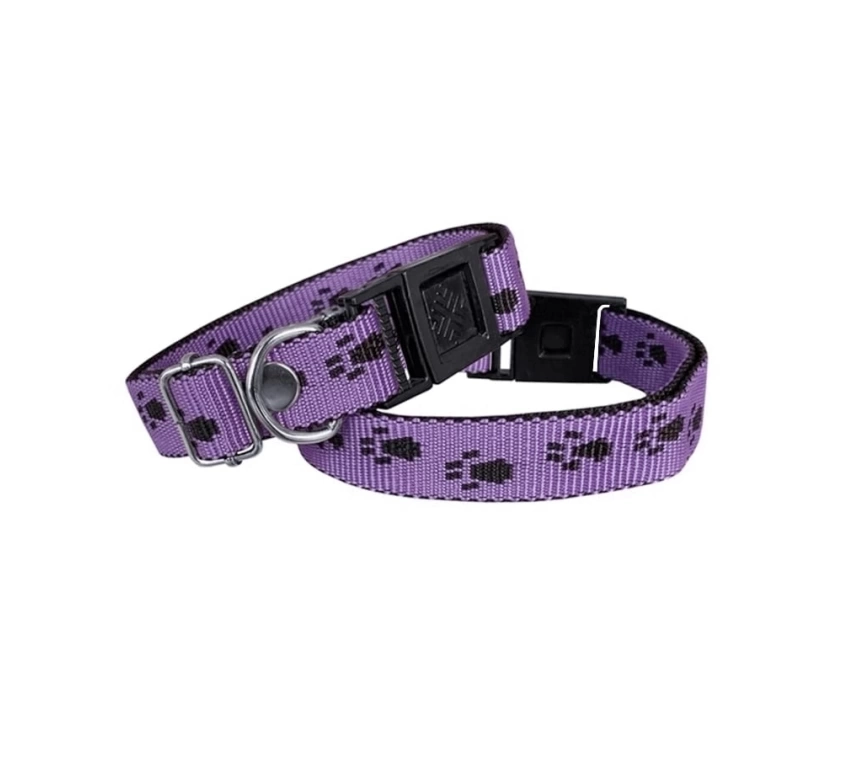 Köpek Tasması Patili Dokuma 2 cm - Min: 30 cm - Max: 50 cm Mor