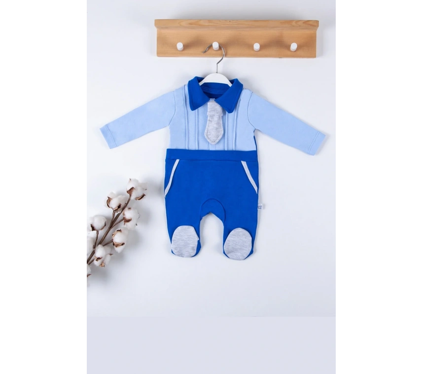 Kravat Aksesuarlı Ayaklı % 100 Pamuklu Erkek Bebek Tulumu