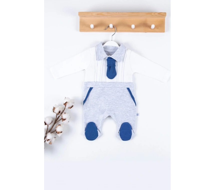 Kravat Aksesuarlı Ayaklı % 100 Pamuklu Erkek Bebek Tulumu