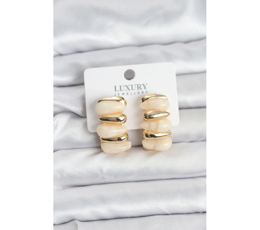 Krem Renk Pirinç Vintage Kadın Küpe