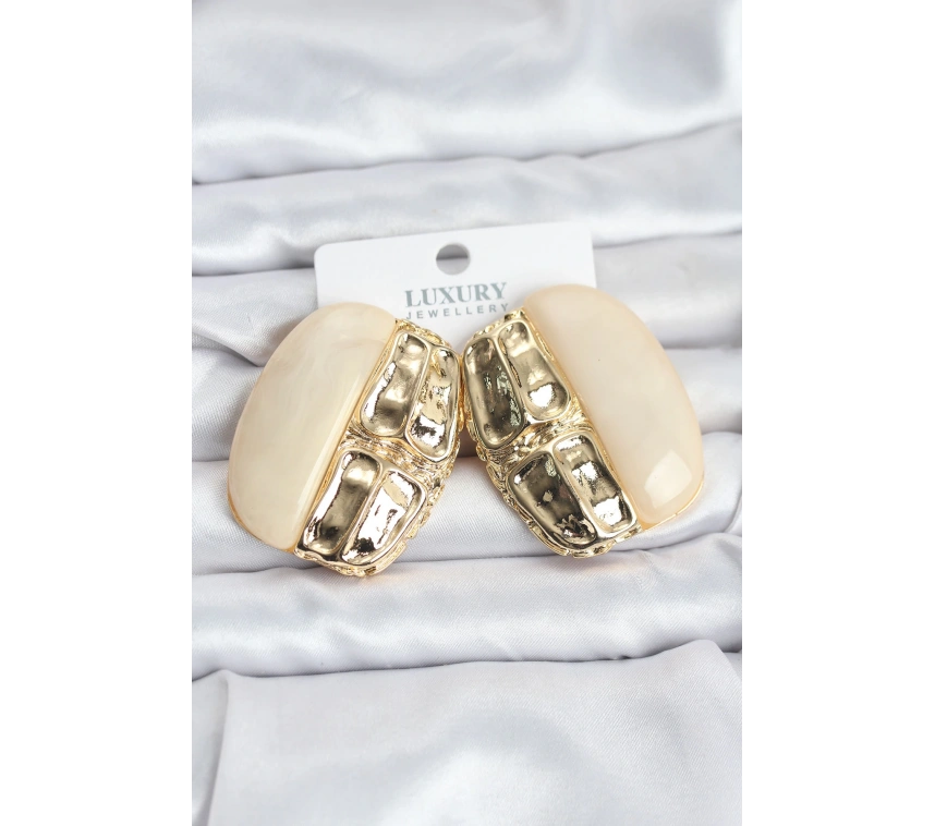 Krem Renk Pirinç Vintage Kadın Küpe