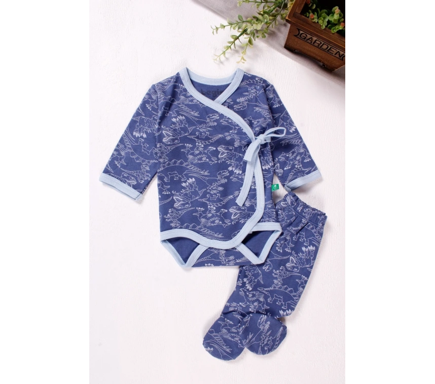 Kruvaze Bağlamalı Dinazor Desenli 2li Erkek Takım