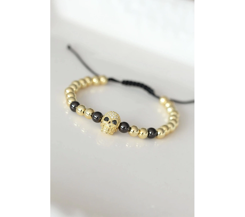 Kuru Kafa Figürlü Gold Renk Zirkon Taşlı Çelik Bileklik