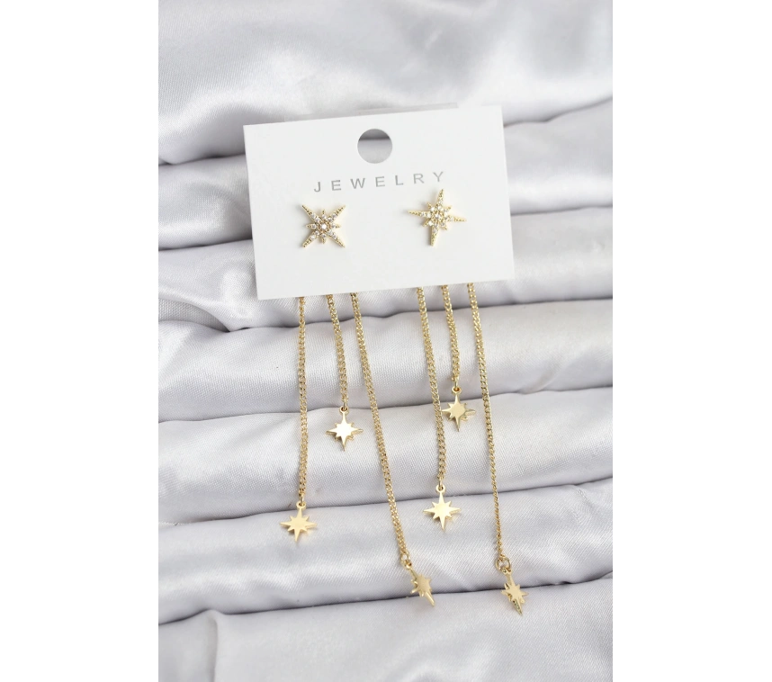 Kutup Yıldızı Model Gold Renk Pirinç Sallantılı Kadın Küpe
