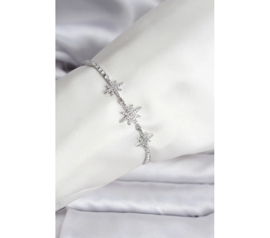 Kutup Yıldızı Model Zirkon Taşlı Gümüş Renk Su Yolu Kadın Bileklik