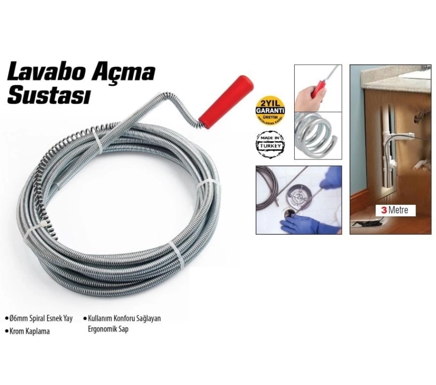 Lavabo Ve Gider Boruları Açacağı - Lavabo Açma Sustası - 3Metre