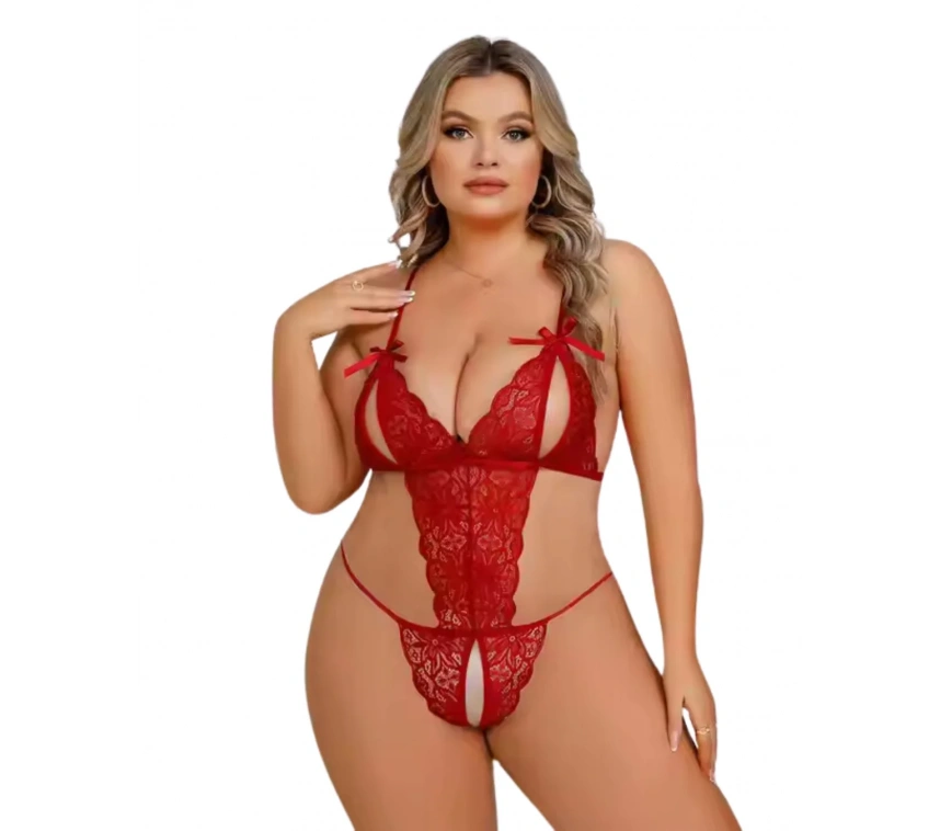 Lesca Büyük Beden Fantezi Kırmızı Dantelli Babydoll