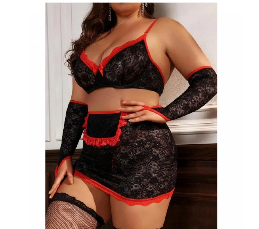 Lesca Fantazi Seksi Dantel Babydol Fantezi Gecelik (çorapsız)