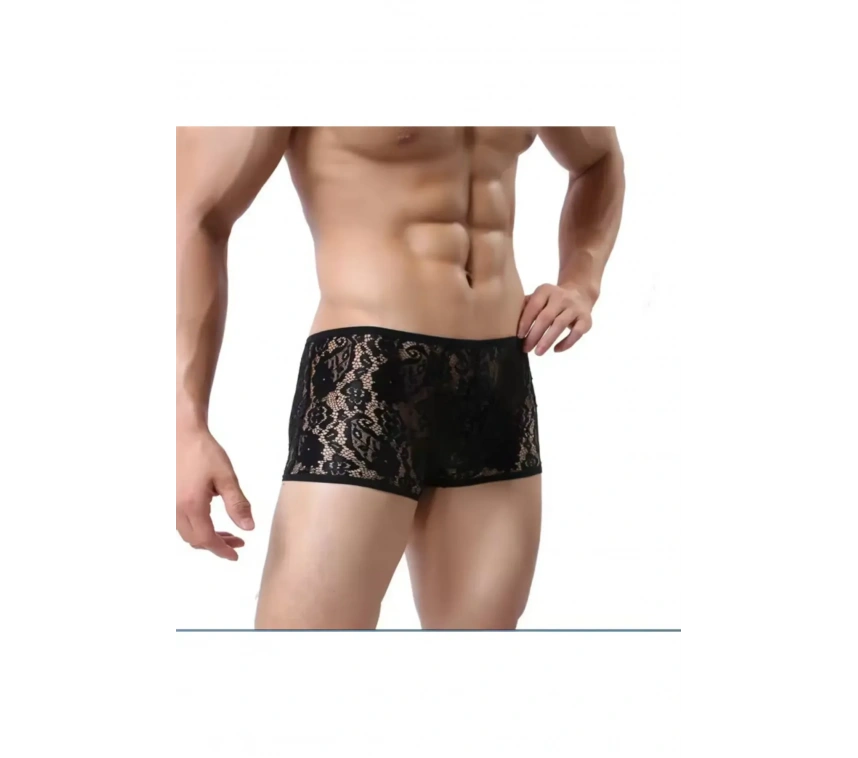 Lesca Fantezi Dantelli Seksi Siyah Erkek Boxer - Seksi Erkek İç Çamaşırı