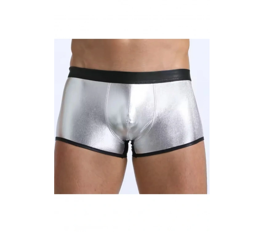 Lesca Fantezi Deri Görünümlü Gümüş Erkek Boxer Tanga