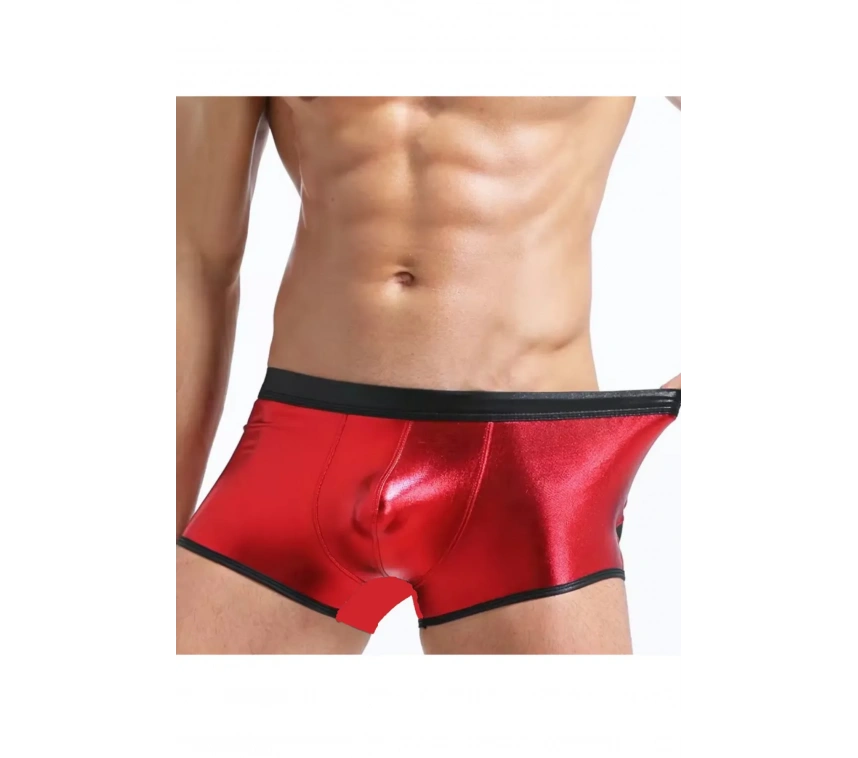 Lesca Fantezi Deri Görünümlü Kırmızı Erkek Boxer Tanga