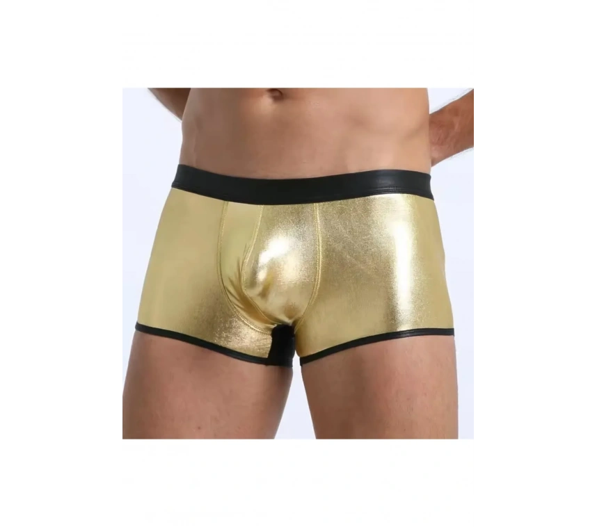 Lesca Fantezi Deri Görünümlü Seksi Altın Erkek Boxer - Fantezi Tanga