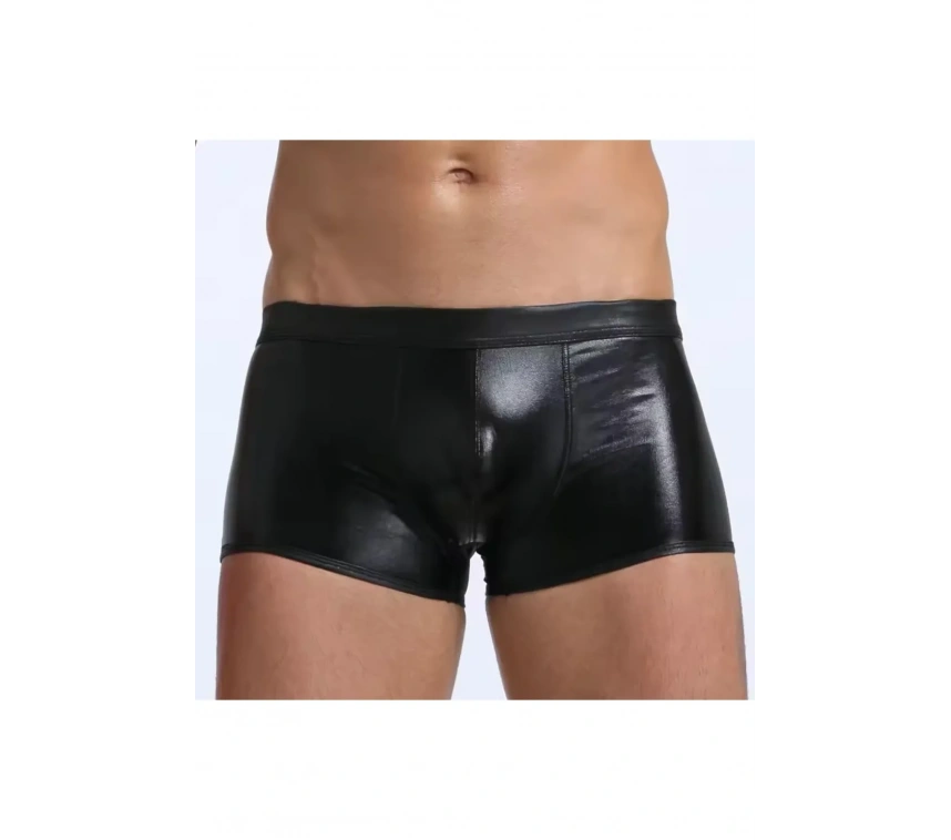 Lesca Fantezi Deri Görünümlü Seksi Siyah Erkek Boxer - Fantezi Tanga