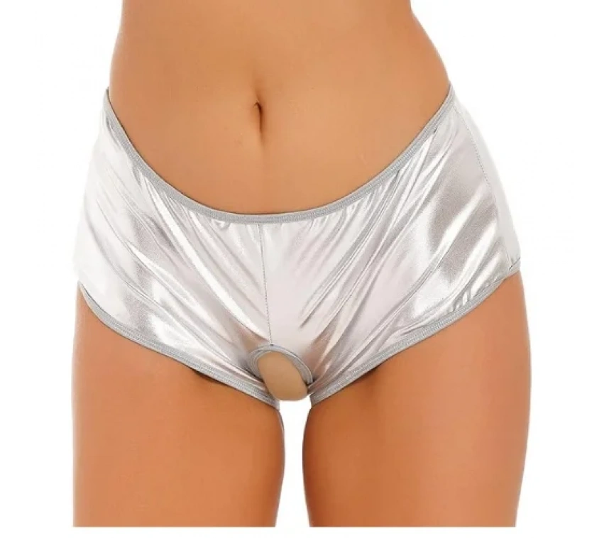 Lesca Fantezi Gümüş Özel Bölgeleri Açık Parlak Külot