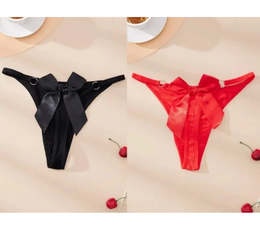 Lesca Fantezi Kadın 2li Fiyonklu Halkalı Tanga