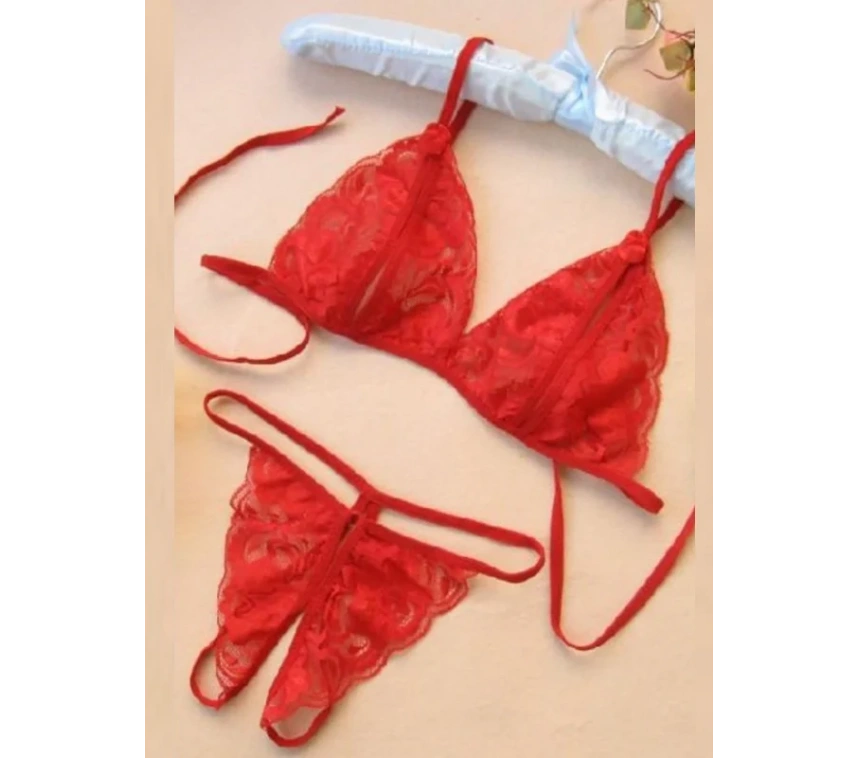 Lesca Fantezi Kırmızı Dantelli Seksi Sütyen Kilot Takım