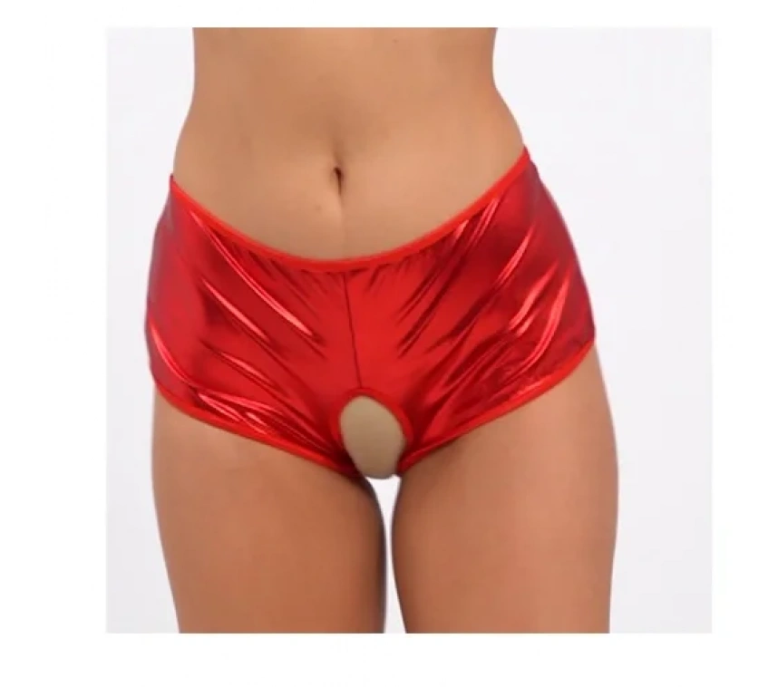 Lesca Fantezi Kırmızı Özel Bölgeleri Açık Parlak Külot