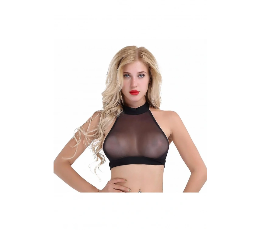 Lesca Fantezi Seksi Tül Kadın Crop - Fantezi Seksi Transparan Sütyen