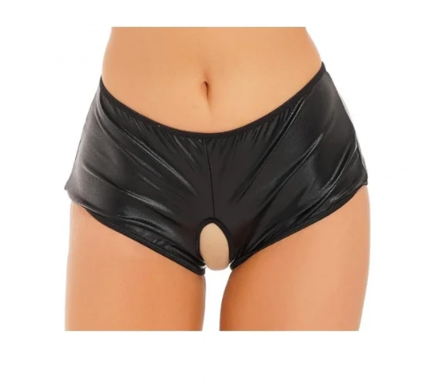 Lesca Fantezi Siyah Özel Bölgeleri Açık Parlak Külot