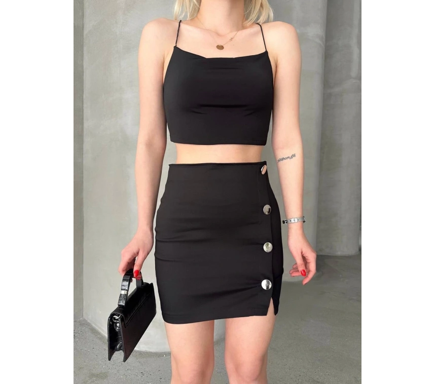 Likralı gabardin dört düğmeli etek