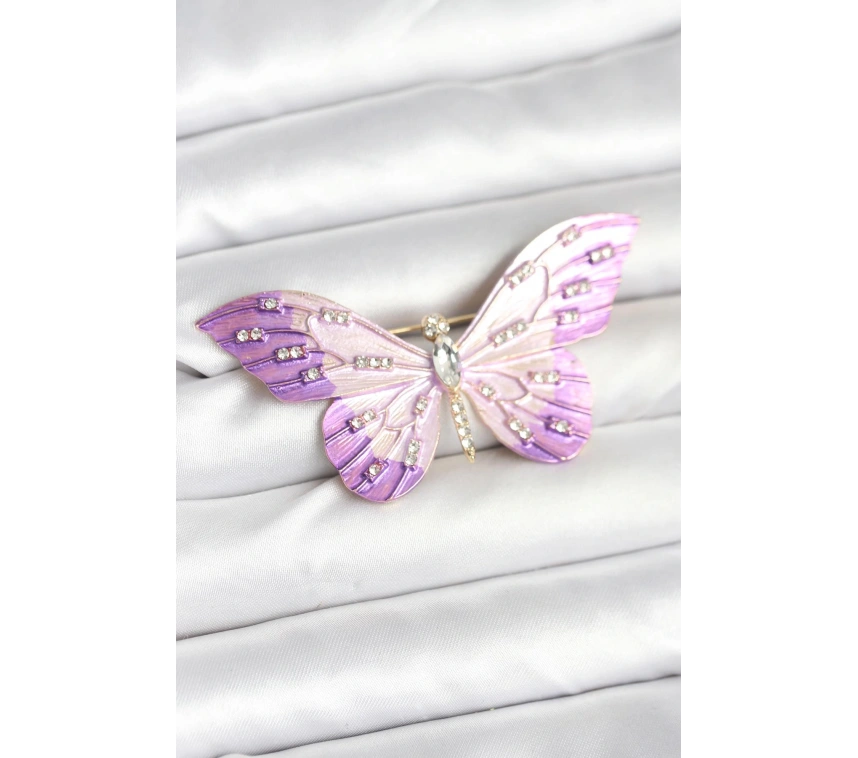 Lila Renk Kelebek Model Broş