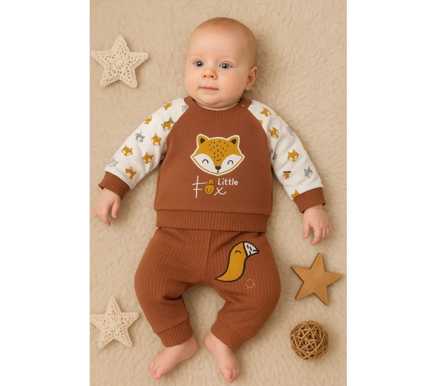 Littie Fox Nakışlı % 100 Pamuklu 2li Erkek Takım