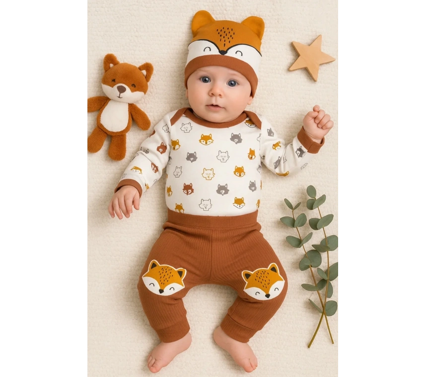 Little Fox Desenli 3lü % 100 Pamuklu Erkek Takım