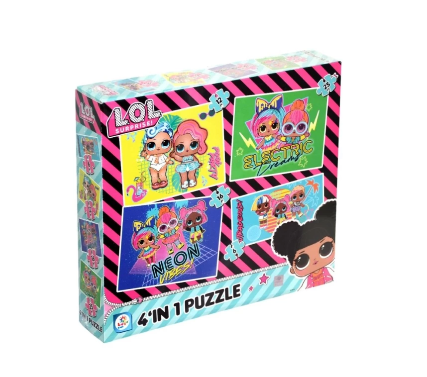 LOL7627 Laço Kids L.O.L. 4ü1 Kutuda Puzzle / 6+12+16+25 Parça Puzzle