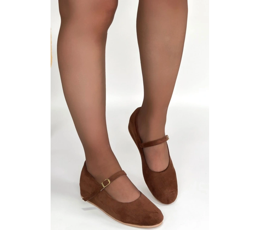 Lossa Taba Süet Kemerli Babet Ayakkabı