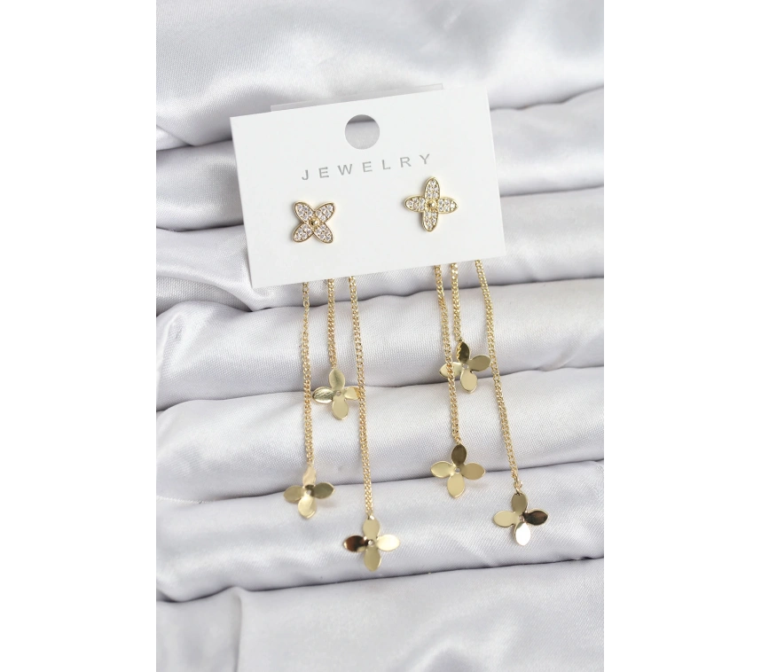 Lotus Model Gold Renk Pirinç Sallantılı Kadın Küpe