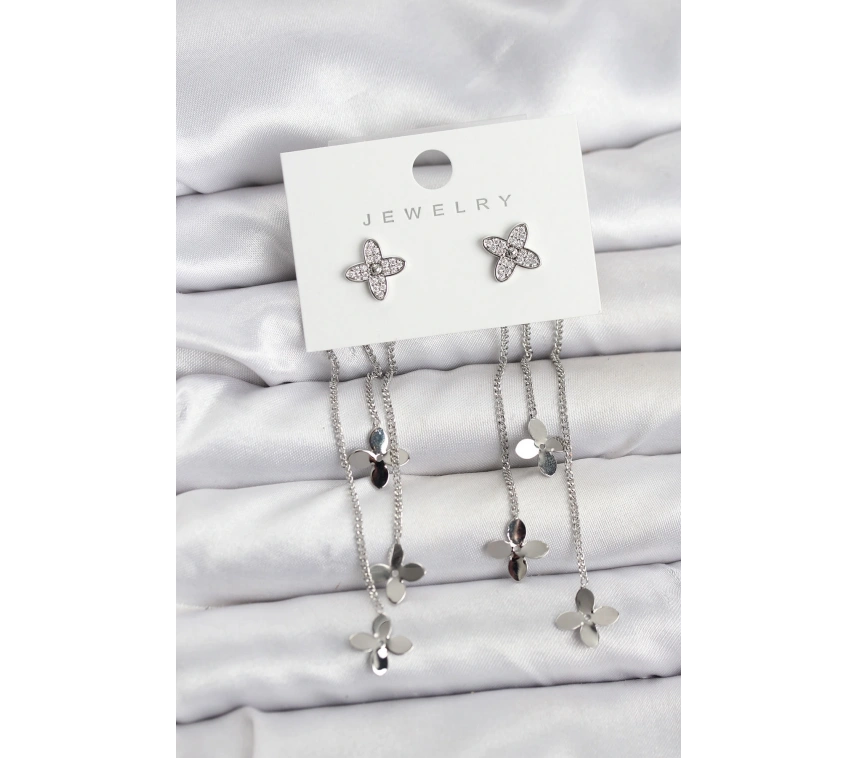 Lotus Model Gümüş Renk Pirinç Sallantılı Kadın Küpe