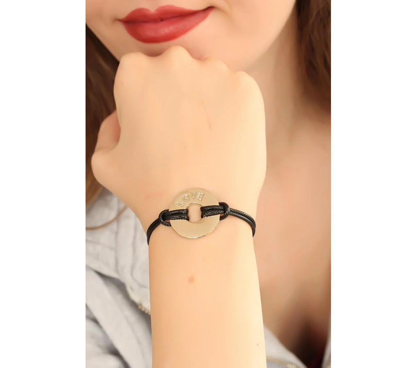 LOVE (Aşık) Siyah Deri İpli Unisex Mood Bileklik
