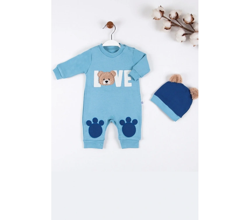 Love Bear Nakışlı % 100 Pamuk Erkek Bebek Tulumu