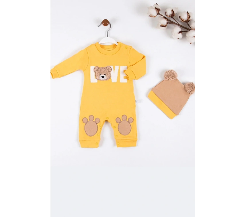 Love Bear Nakışlı % 100 Pamuk Erkek Bebek Tulumu