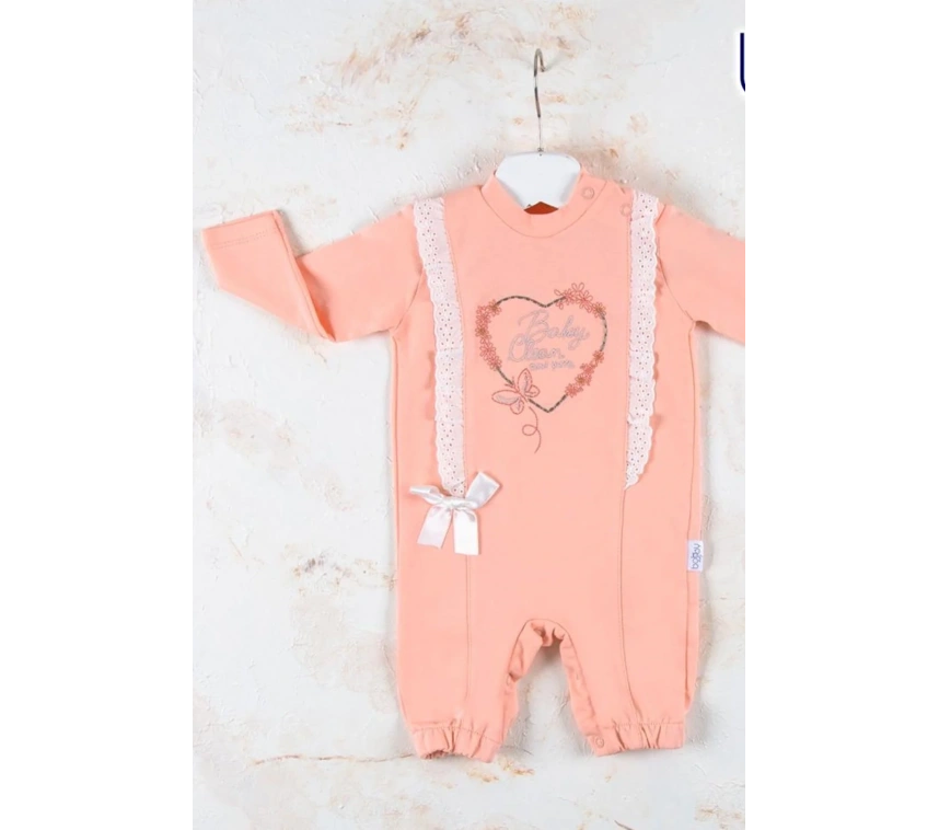 Love Kalp Nakışlı % 100 Pamuk Kız Bebek Tulumu