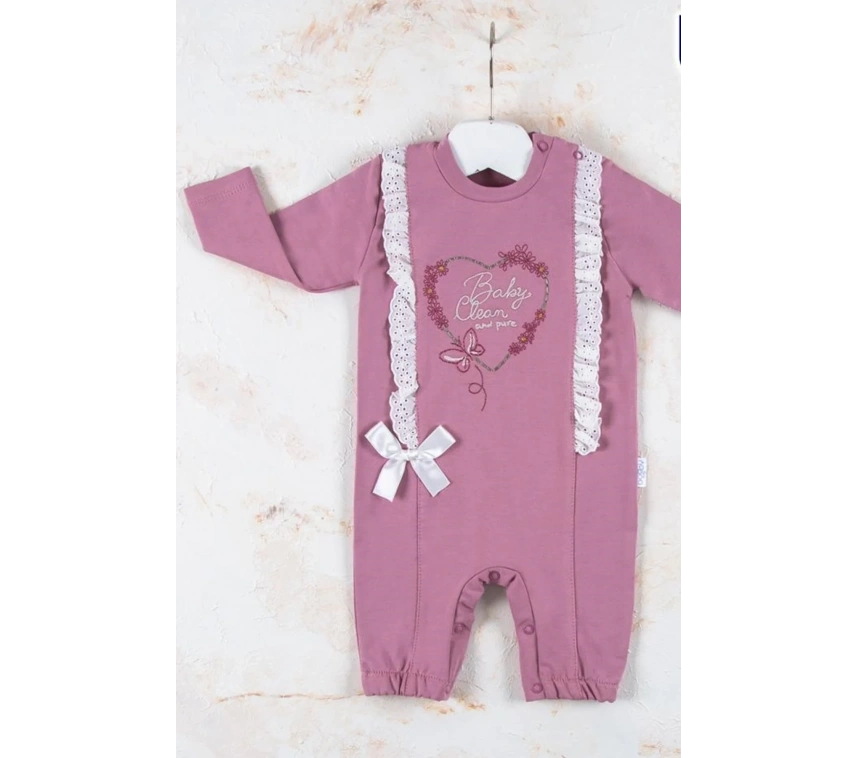 Love Kalp Nakışlı % 100 Pamuk Kız Bebek Tulumu