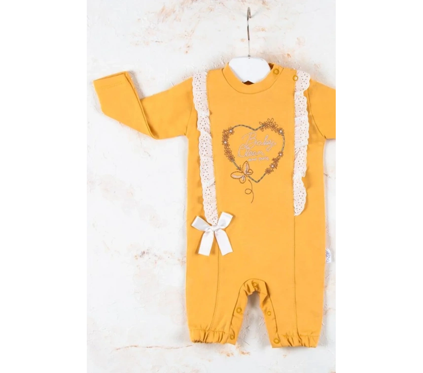 Love Kalp Nakışlı % 100 Pamuk Kız Bebek Tulumu