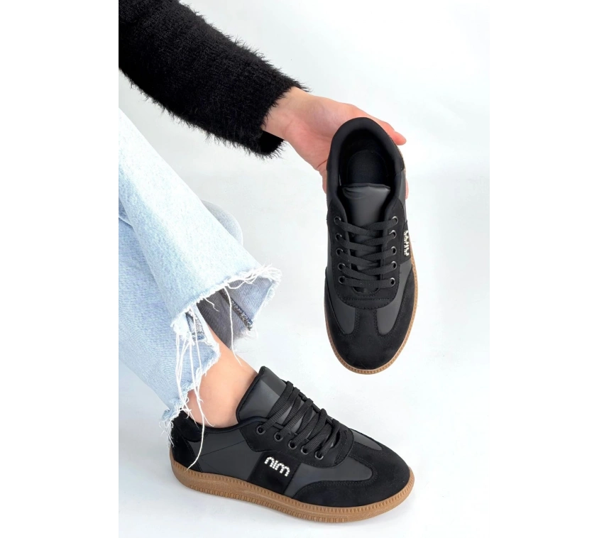 Lunga Siyah Cilt Bağcıklı Spor Ayakkabı