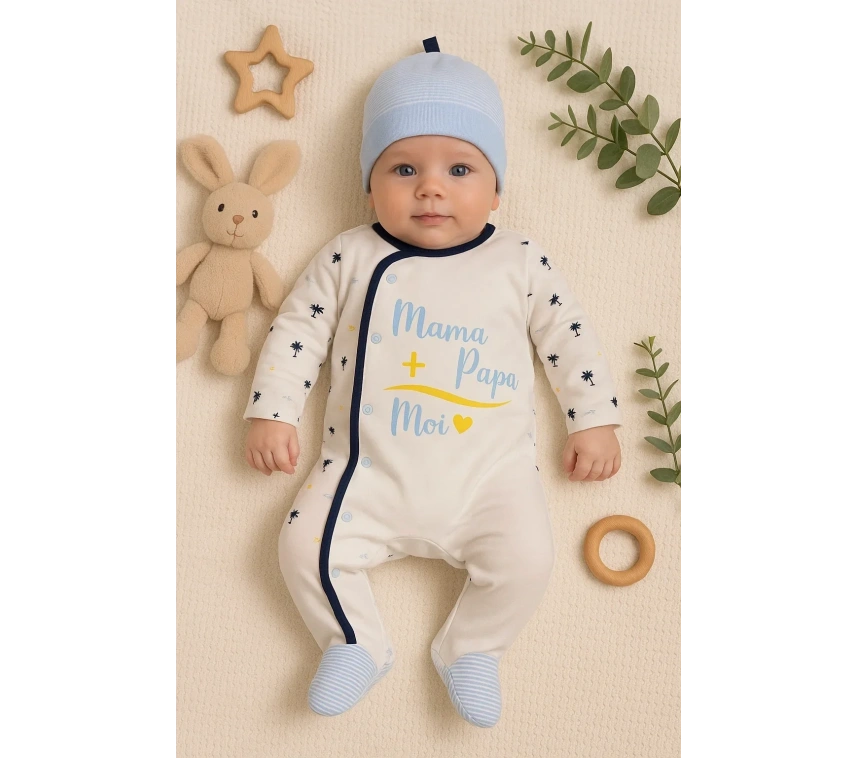 Marin Desenli Şapkalı Erkek Bebek Tulumu