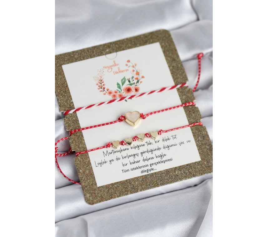 Marteniçka Bileklik 3lü Beyaz Mineli Kalp Model