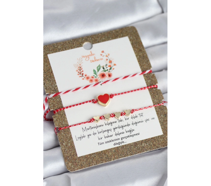 Marteniçka Bileklik 3lü Kırmızı Mineli Kalp Model